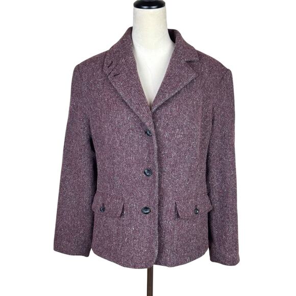 L.L. Bean Petite Plum Purple Tweed Wool Silk Blend Button Blazer Career Jacket - Picture 1 of 12